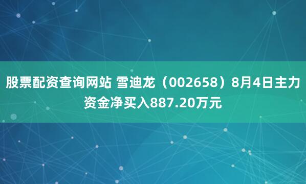 股票配资查询网站 雪迪龙（002658）8月4日主力资金净买入887.20万元